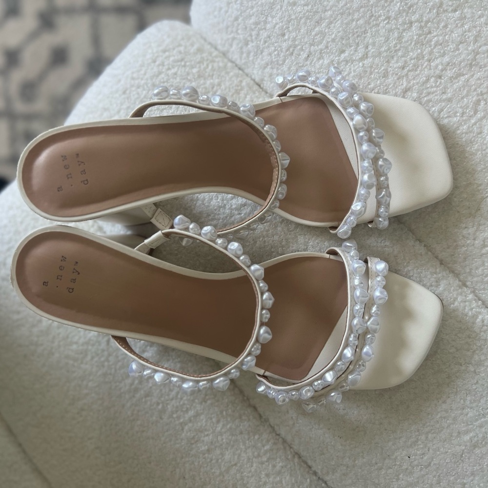 Elegant White Pearl-Embellished Women's Heels